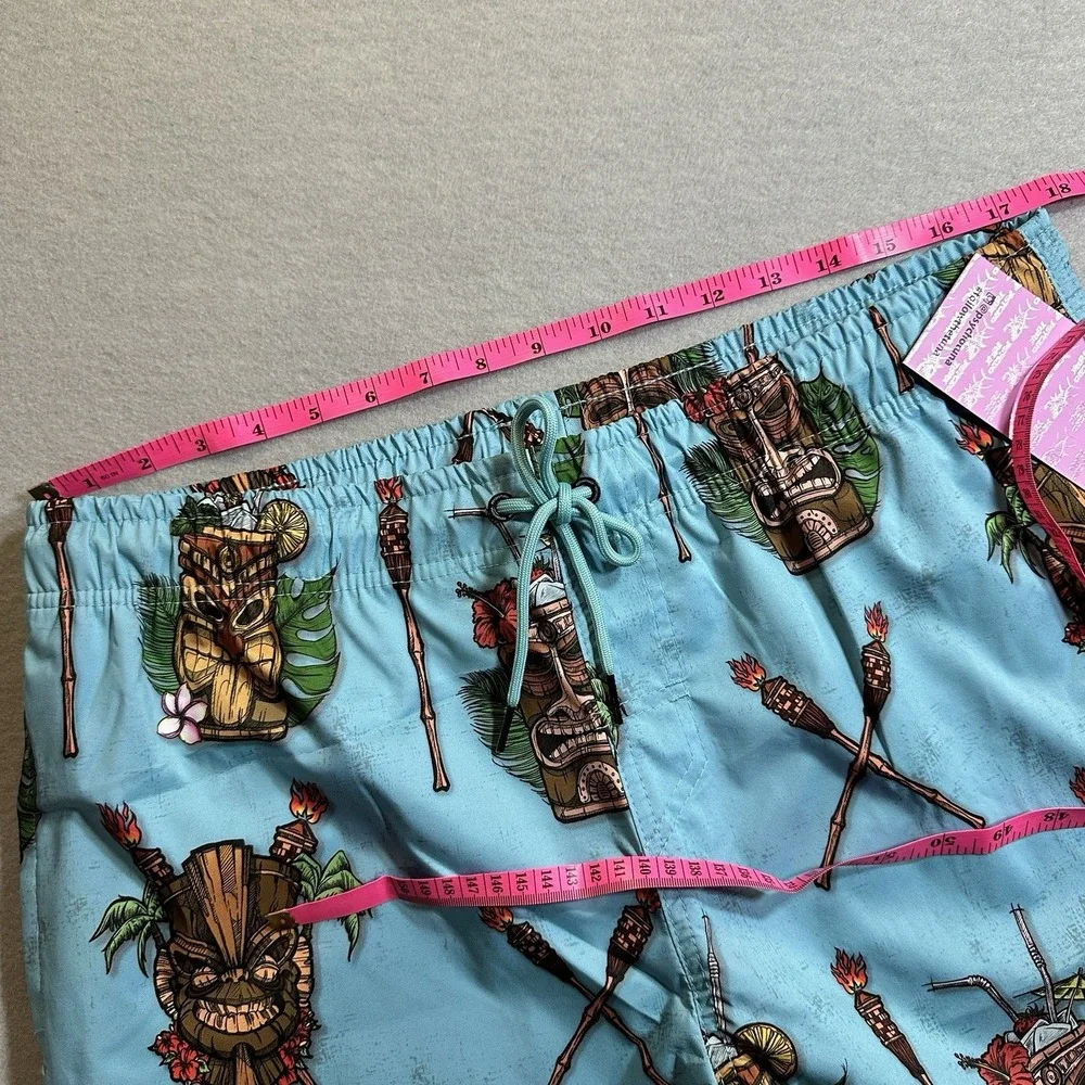 Psycho Tuna Tiki Cocktail Party Swim Shorts Mens XL NWT Blue Beach‎ Trunks